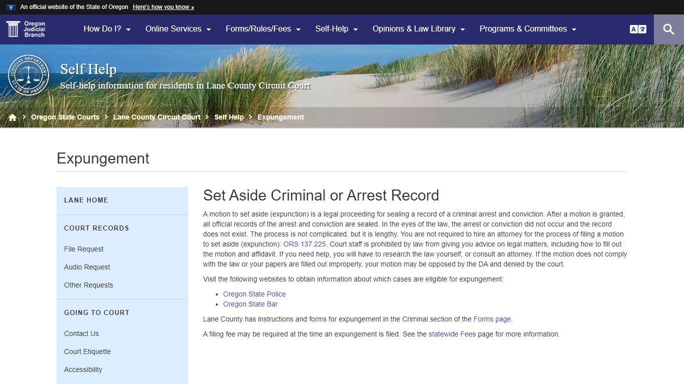 Expungement : Self Help : State of Oregon - Oregon Judicial Department